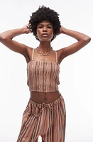 Topshop Stripe Smocked Cover-Up Camisole Beige Multi at Nordstrom,