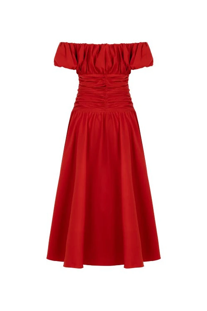 Nocturne Drape Midi Dress in Red at Nordstrom, Size Large