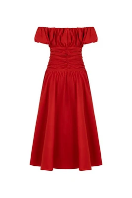 Nocturne Drape Midi Dress in Red at Nordstrom, Size Large