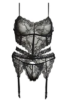 Coquette Lace Bra, Garter Belt & G-String Thong Set in Black at Nordstrom