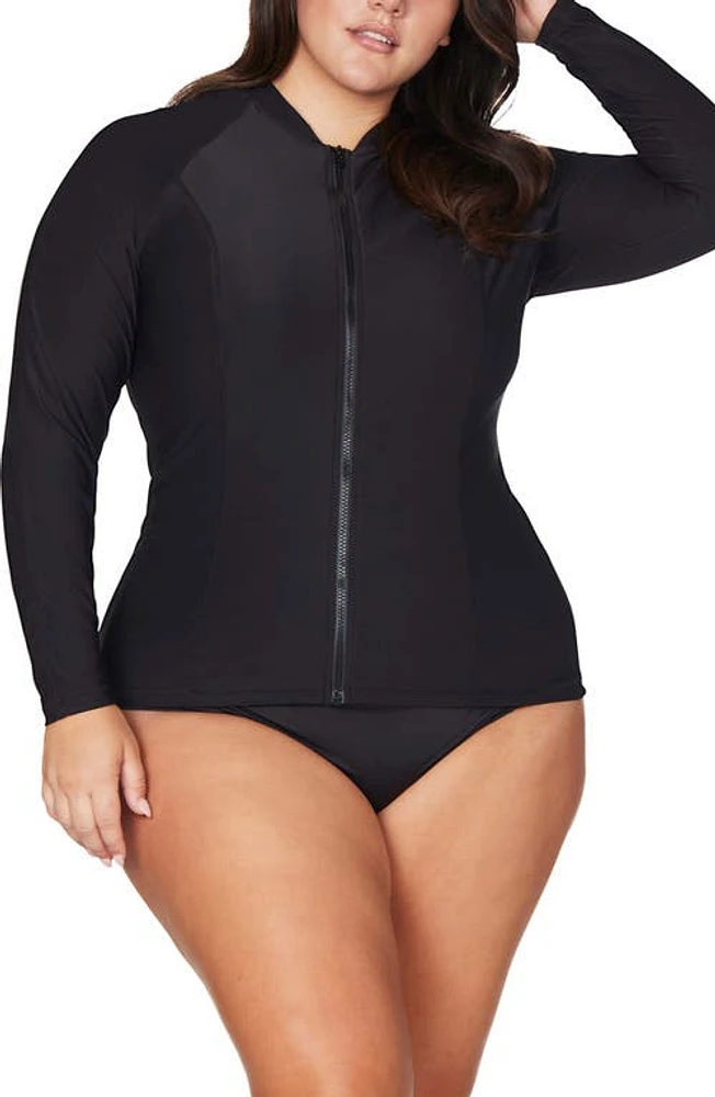 Artesands Sunsafe Zip Front Rashguard Black at Nordstrom,