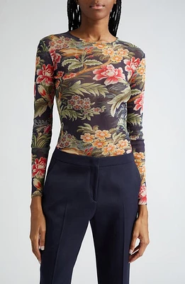 Etro Floral Long Sleeve Mesh Top X0883 Blue at Nordstrom, Us