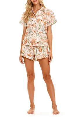 The Lazy Poet Nina Peach Jungle Linen Short Pajamas Pink at Nordstrom,