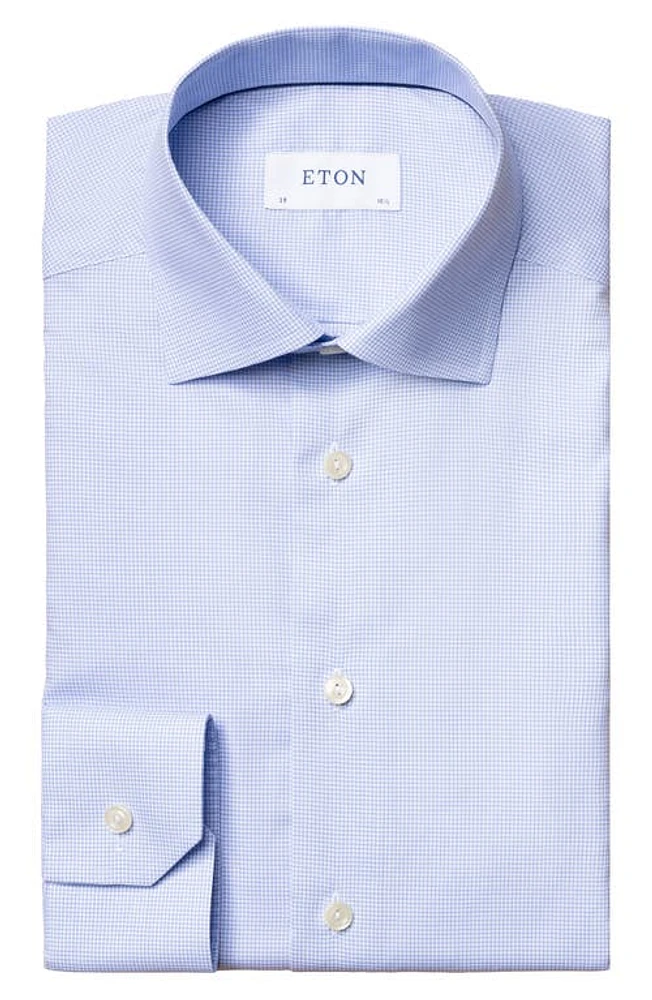 Eton Slim Fit Checked Fine Twill Shirt Blue at Nordstrom,