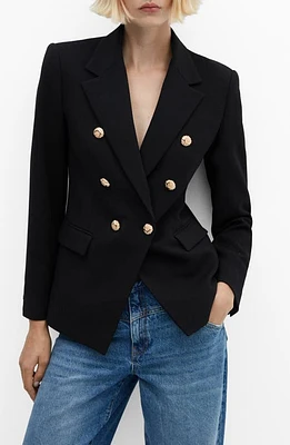 MANGO Double Breasted Blazer Black at Nordstrom,