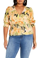 City Chic Ariella Floral Smocked Cotton Top Miami at Nordstrom,