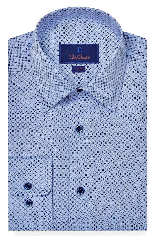 David Donahue Trim Fit Neat Herringbone Dress Shirt Blue at Nordstrom,