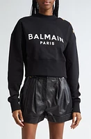 Balmain Logo Cotton Crop Sweatshirt at Nordstrom,