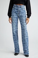 Alexander Wang EZ Newsprint Logo Distressed Relaxed Straight Leg Jeans Vintage Medium Indigo at Nordstrom,