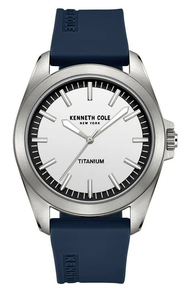 Kenneth Cole Classic Silicone Strap Watch, 42mm in Blue at Nordstrom