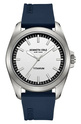 Kenneth Cole Classic Silicone Strap Watch, 42mm in Blue at Nordstrom