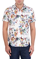 Robert Graham Trippin Short Sleeve Stretch Button-Up Shirt White Multi at Nordstrom,