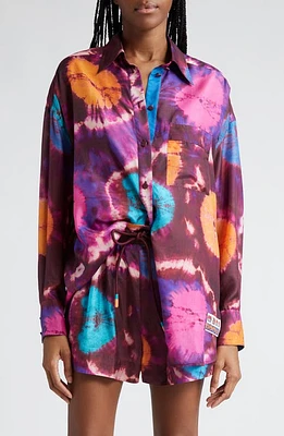 Zimmermann Acadian Relaxed Silk Shirt in Tie Dye Multi at Nordstrom, Size 2