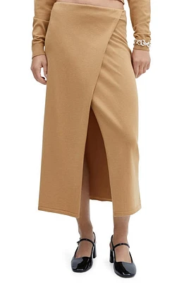 MANGO Knit Faux Wrap Skirt in Medium Brown at Nordstrom, Size Large