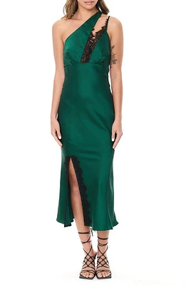 Rare London Lace Trim One-Shoulder Satin Cocktail Dress Emerald at Nordstrom,