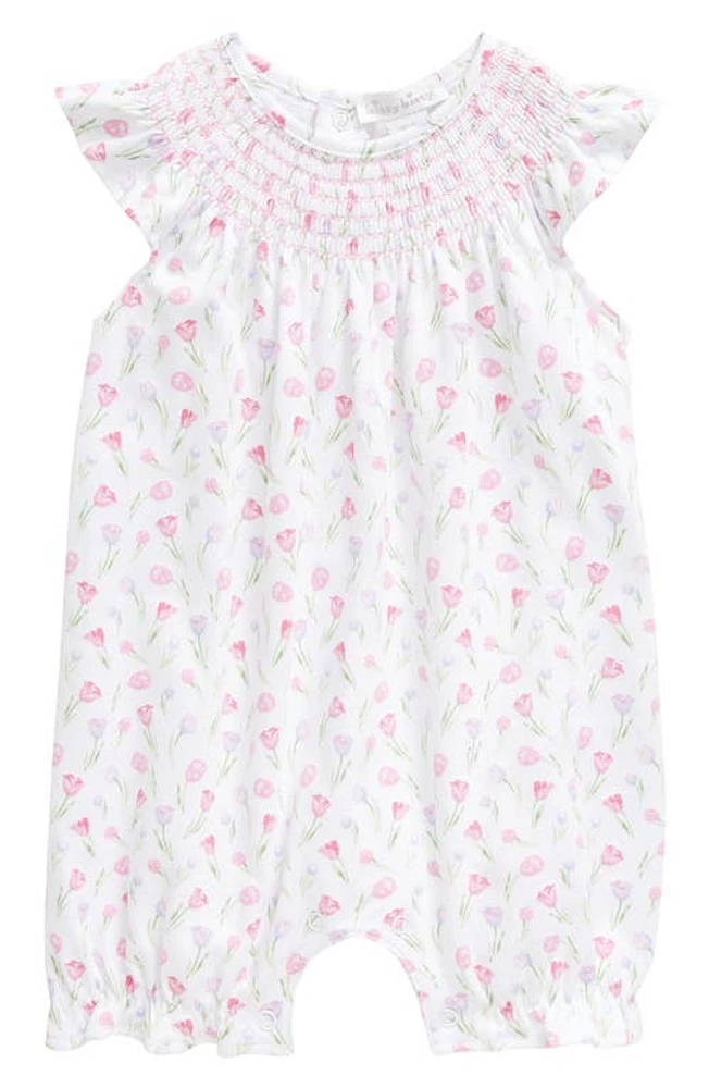 Kissy Kissy Floral Smocked Pima Cotton Romper in Pink Multi at Nordstrom, Size 12-18M