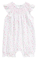 Kissy Kissy Floral Smocked Pima Cotton Romper in Pink Multi at Nordstrom, Size 12-18M