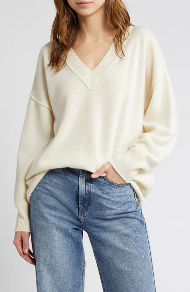 LoveShackFancy Perrine V-Neck Cashmere Sweater Cream at Nordstrom,