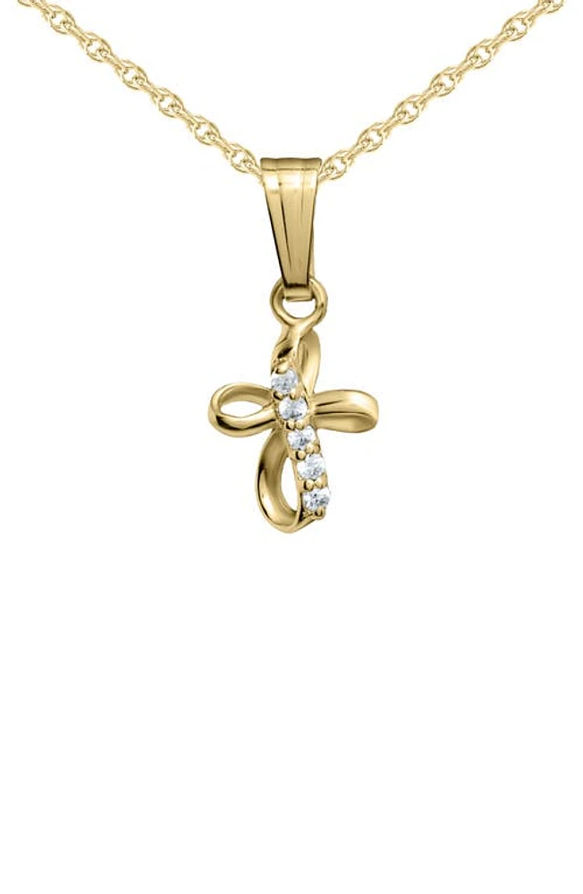 Mignonette 14K Gold & Cubic Zirconia Ribbon Cross Pendant Necklace at Nordstrom