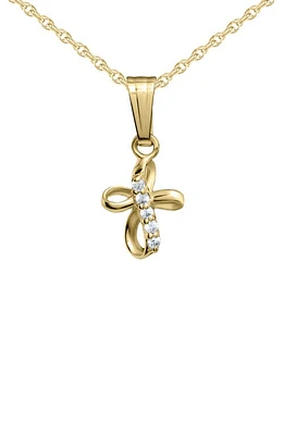 Mignonette 14K Gold & Cubic Zirconia Ribbon Cross Pendant Necklace at Nordstrom