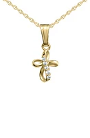 Mignonette 14K Gold & Cubic Zirconia Ribbon Cross Pendant Necklace at Nordstrom