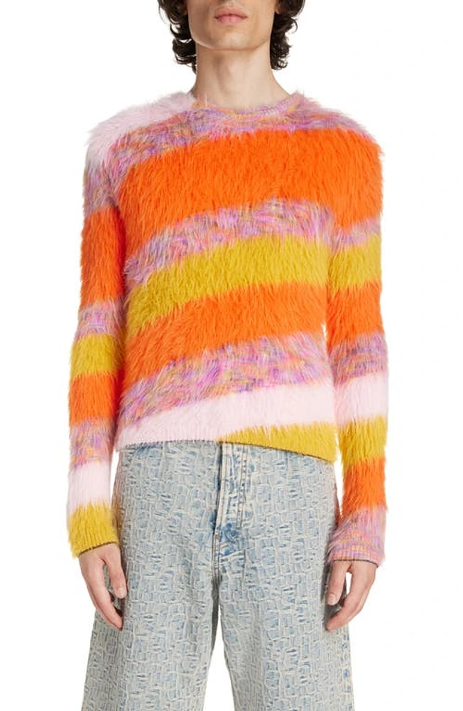 Acne Studios Jacquard Stripe Brushed Crewneck Sweater Pumpkin Orange/Multi at Nordstrom,