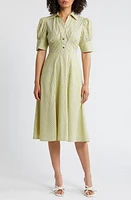 Tahari ASL Directional Stripe Puff Sleeve Shirtdress Lemonade Blue at Nordstrom,