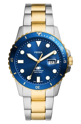 Fossil Blue Dive Bracelet Watch, 42mm in Two Tone at Nordstrom, Size 42 Mm