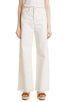 Veronica Beard Taylor High Waist Fray Hem Wide Leg Jeans in Ecru at Nordstrom, Size 32