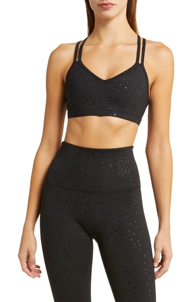 Beyond Yoga Sprinkled Hearts Strappy Sports Bra in Black Sprinkled Hearts at Nordstrom, Size Small