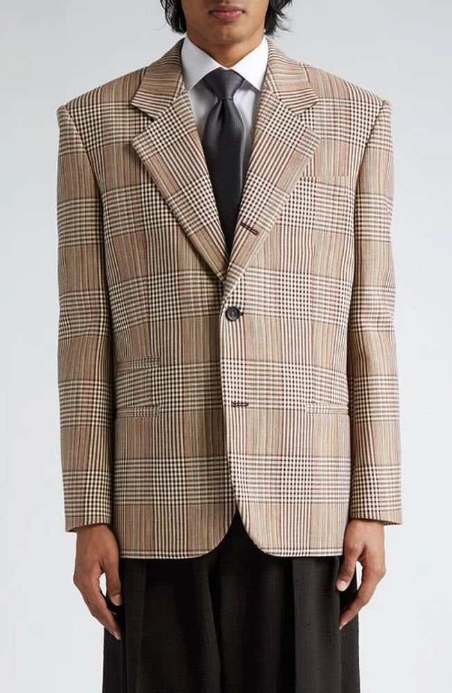 Bottega Veneta Relaxed Fit Check Double Face Cotton Blend Blazer Brown/White/Yellow at Nordstrom, Us