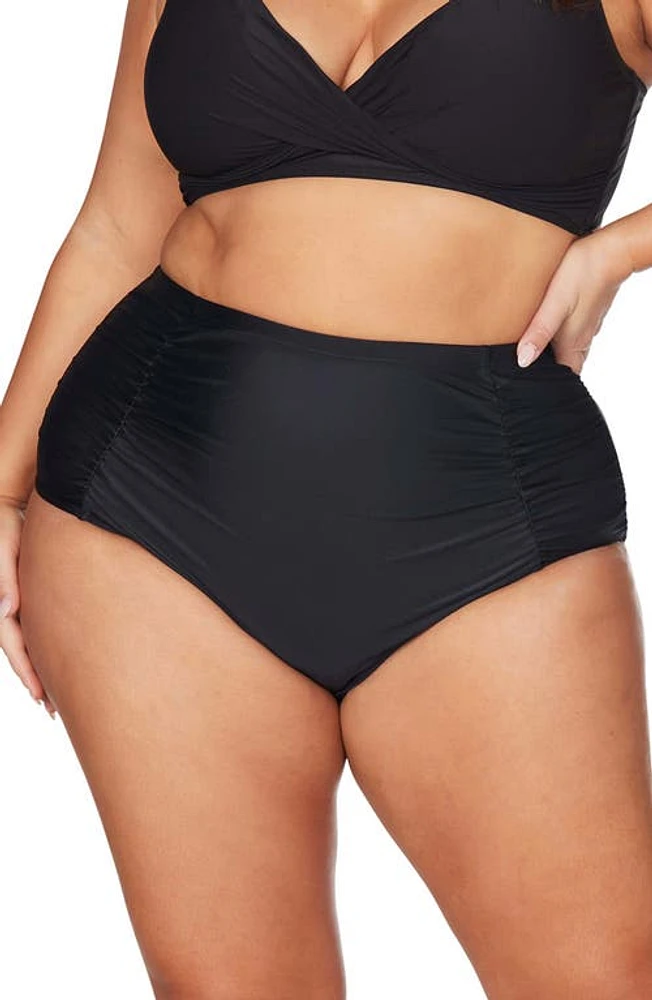 Artesands Hues Raphael High Waist Ruched Bikini Bottoms Black at Nordstrom,