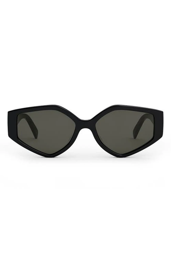 CELINE Bold 3 Dots 57mm Geometric Sunglasses in Shiny Black /Smoke at Nordstrom