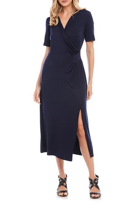 Karen Kane Faux Wrap Midi Dress Navy at Nordstrom,