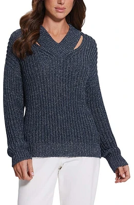 GUESS Lise Sparkle Cutout V-Neck Sweater Lurex Multi at Nordstrom,