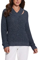 GUESS Lise Sparkle Cutout V-Neck Sweater Lurex Multi at Nordstrom,