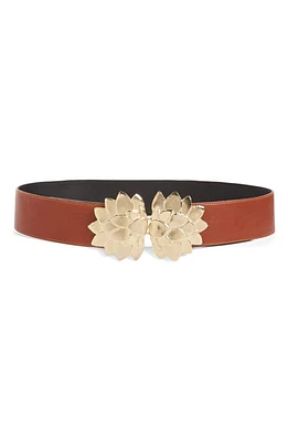 Raina Floral Buckle Leather Belt in Cognac at Nordstrom, Size Small