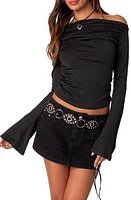 EDIKTED Dana Off the Shoulder Bell Sleeve Crop Top Black at Nordstrom,