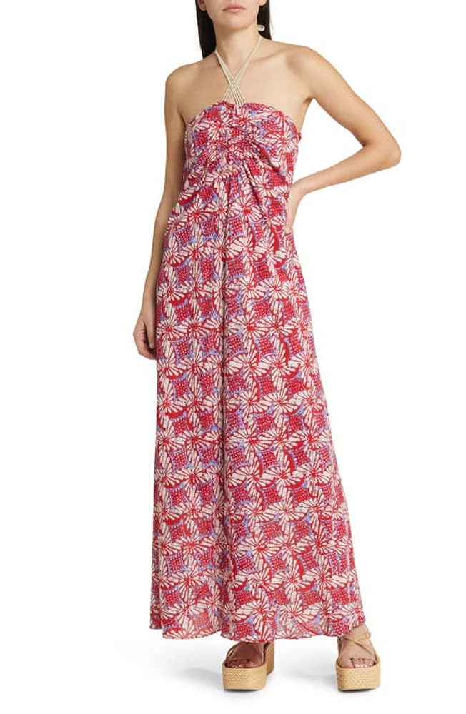 XÍRENA Maya Floral Halter Neck Cotton Maxi Dress Ruby Petal at Nordstrom,