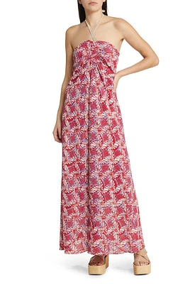 XÍRENA Maya Floral Halter Neck Cotton Maxi Dress Ruby Petal at Nordstrom,