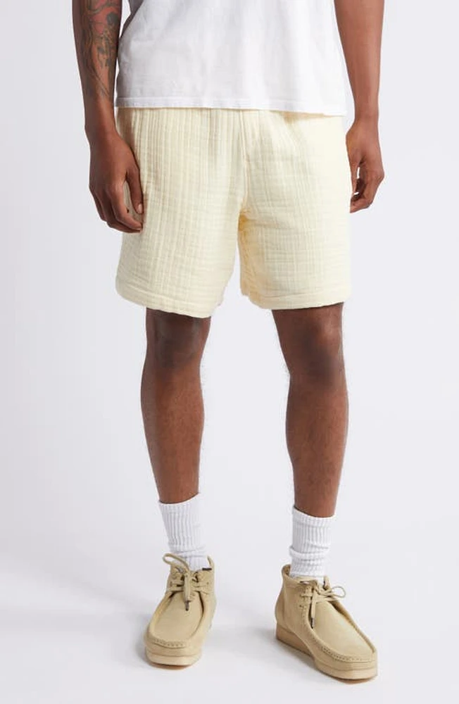 DAILY PAPER Enzi Cotton Seersucker Shorts Icing Yellow at Nordstrom,