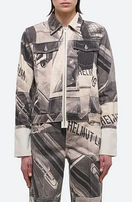 Helmut Lang Graphic Print Cotton Trucker Jacket Black Multi at Nordstrom,