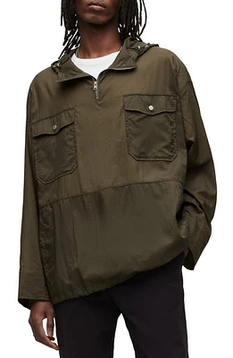 AllSaints Punta Oversized Nylon Anorak Khaki Green at Nordstrom,