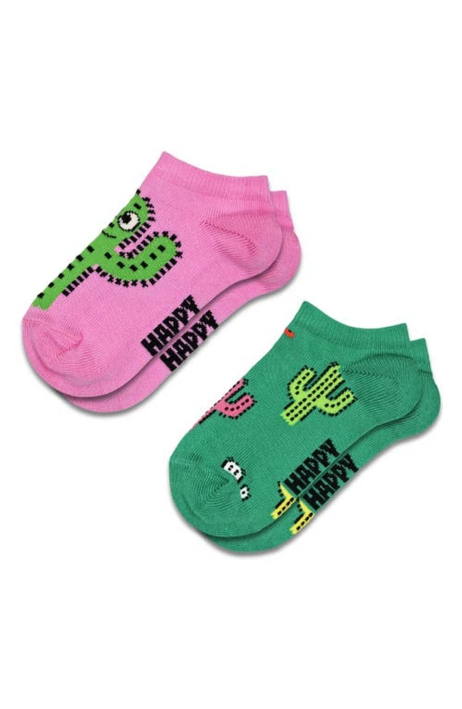 Happy Socks Kids' Cactus Assorted 2-Pack Ankle Pink at Nordstrom,