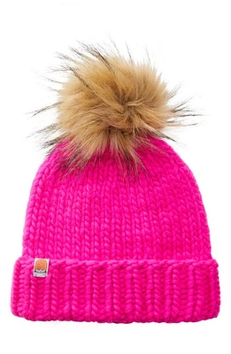 Sh*t That I Knit The Rutherford Faux Fur Pompom Merino Wool Beanie in On Wednesdays We Wear Pink at Nordstrom