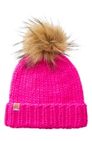 Sh*t That I Knit The Rutherford Faux Fur Pompom Merino Wool Beanie in On Wednesdays We Wear Pink at Nordstrom