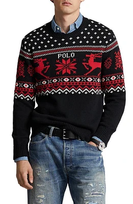 Polo Ralph Lauren Reindeer Cotton & Cashmere Sweater Black Combo at Nordstrom,