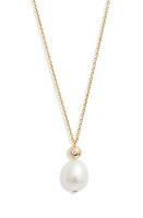 Poppy Finch Cultured Pearl & Diamond Dome Pendant Necklace in Pearl/14K Yellow Gold at Nordstrom, Size 20