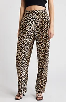 Topshop Animal Print Pleat Front Linen Blend Pants Black Multi at Nordstrom, Us