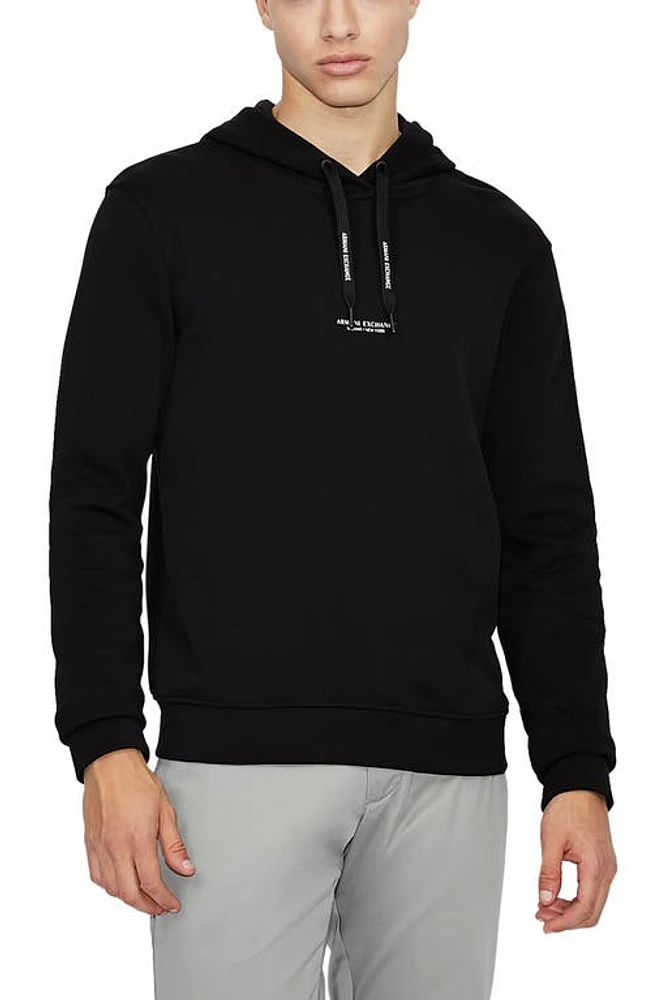 Armani Exchange Milano New York Graphic Cotton Hoodie Solid Black at Nordstrom,